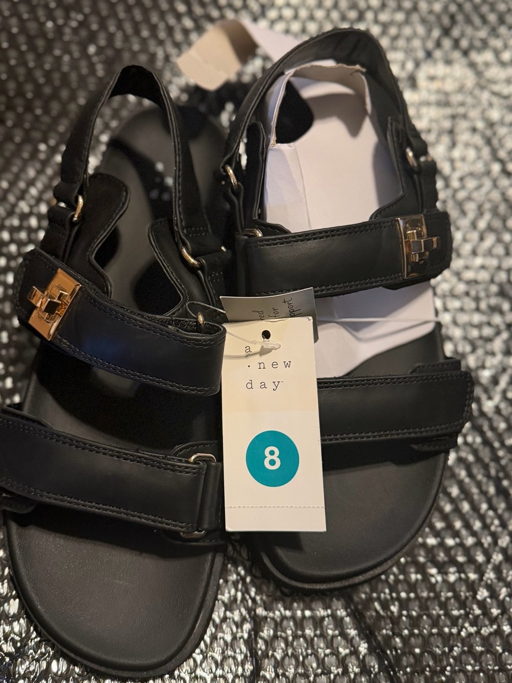 a new day Black Women's Adjustable Sport Sandals with Gold Accents